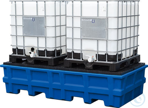 IBC station PE blue grid PE forklift accessible V=1000L, 2530x1320x610