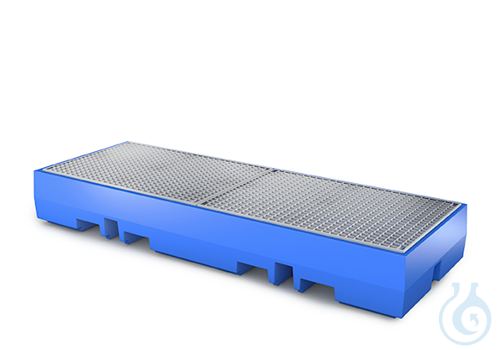 Sump pallet PE blue grid galv. forklift accessible V=520L, 2520x900x350