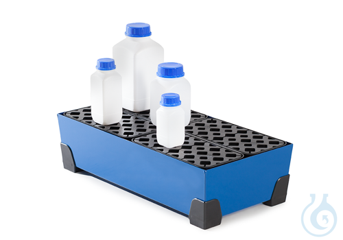 Sump for small containers steel lam. blue grid PE PE feet V=40L, 774x392x200