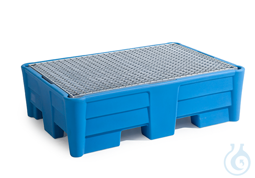 Sump pallet PE blue grid galv. forklift accessible V=220L, 1330x930x385