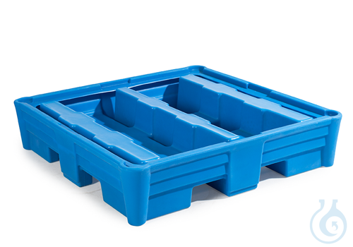 Sump pallet PE blue forklift accessible V=220L, 1330x1330x295