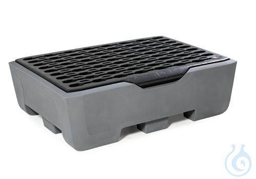 Sump pallet PE grey grid PE forklift accessible V=220L, 918x1314x400