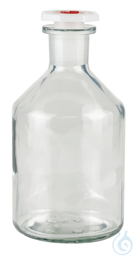 Bottles, conical shoulder narrow neck, clear glass, with stopper of polyethylene