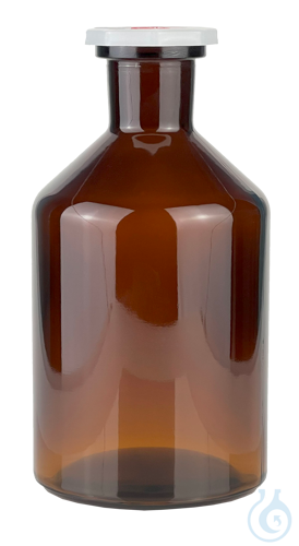 Bottles, conical shoulder narrow neck, amber glass, with stopper of polyethylene