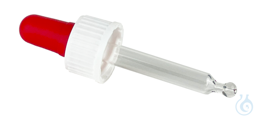 Pipette kits consisting of screw cap, blue suction bulb and glass pipette, for