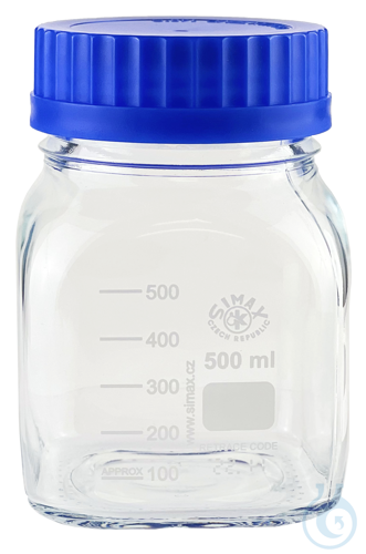 Reagent bottles with thread and scale, square, borosilicate glass 3.3, clear