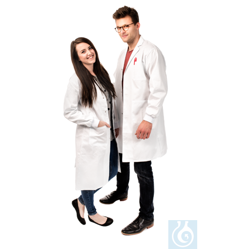 neoLabLine Labormantel für Damen, Bündchen, weiß, Baumwolle, Reverskragen, Gr. 4