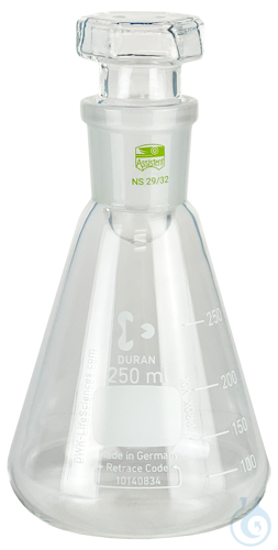 Erlenmeyer flasks, borosilicate glass 3.3, with interchangeable glass stopper