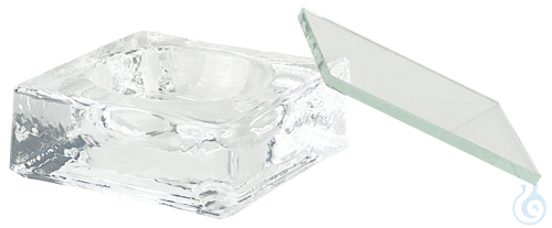 Staining blocks clear glass, with cover ca. 4 x 4 cm
