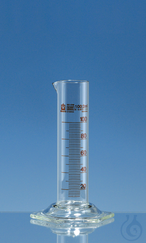 Grad. cylinder low f. SILBERBRAND-ETERNA, 1000 ml:20 ml, Boro 3.3, grad. in ambe