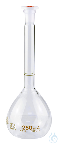 Volumetric flasks, borosilicate glass 3.3, standard type, amber graduation, with