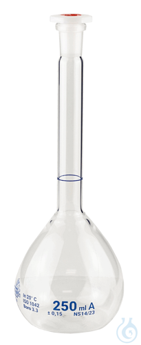 Volumetric flasks, borosilicate glass 3.3 conformity certified, with