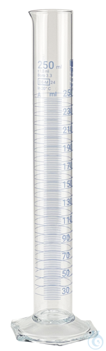 Measuring cylinders, borosilicate glass 3.3, tall form, hexagonal base, blue