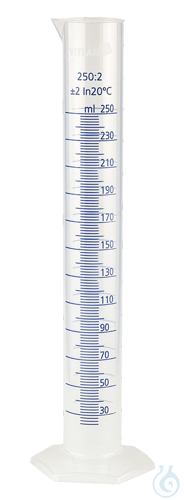 Measuring cylinders of polypropylene, tall form, blue graduation 2000 ml