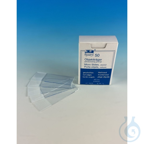 Microslides, cut edges, approx. 1 mm thick with frosted stripe on one side ca.