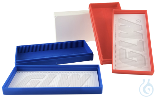 Slide boxes of polystyrene, for 50 microslides blau - blue