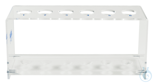 Test tube racks of Plexiglas® for 6 tubes up to approx. 18 mm Ø, without pins