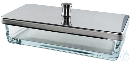 Glass dishes with cover of stainless steel 12 x 6 x 4 cm