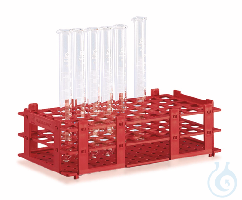 Test tube rack, PP, red, 265x126x75 mm f. 40 tubes to dia. 20 mm