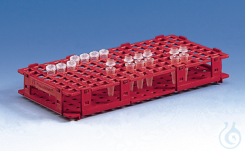 Microcentrifuge tube rack PP, 265x126x38 mm 128 t.to dia.11 mm blue