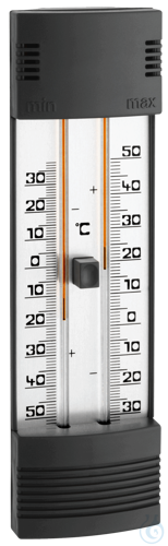 Maximum-minimum thermometer, mercury-free, without roof, black