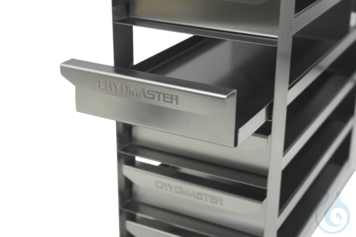Cryomaster® cabinet insert with handle edge for 16 cryoboxes up to 136x136x78mm,