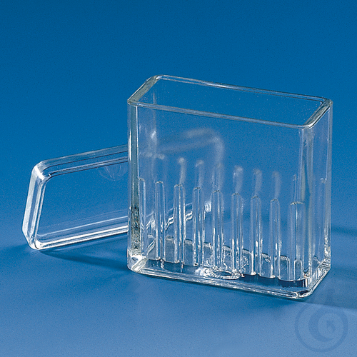 Stain.trough Hellendahl pattern with lid, f. 16 slides 76 x 26 mm, soda-lime gla
