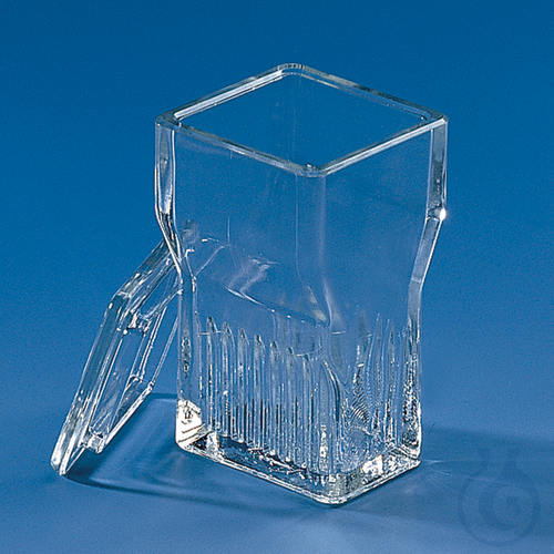Stain.trough 'Hellendahl extended' w.lid, f. 16 slides 76 x 26 mm, soda-lime gla