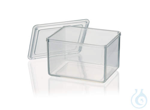 Staining trough, PMP, glass clear, 101x83x70 mm without tray, with two lids