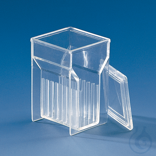 Stain.trough PMP Hellendahl ext. w. lid, for 16 slides 76x26 mm