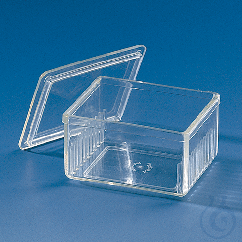 Stain.trough PMP Schiefferdecker w. lid, for 20 slides 76x26 mm