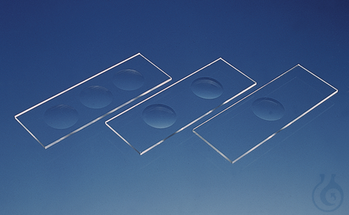 Cavity slide w.concav. thick. 1,2-1,5 mm, 76x26 mm ground edges with 3 concaviti