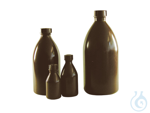 Bottles of polyethylene, narrow neck, with screw cap, amber 100 ml GL 18