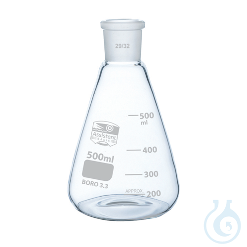Flasks, erlenmeyer, (conical) narrow neck with socket, Boro 3.3, DIN EN ISO