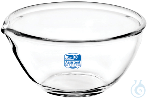 Dishes, evaporating with spout, DIN 12336, Boro 3.3, printing white, Capacity: