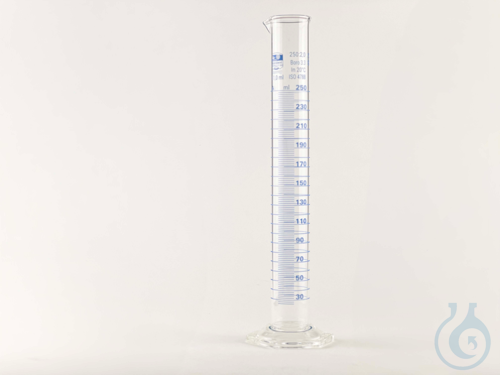 Cylinder, measuring, class 'A' hexagonal base, tall form, blue graduation, DIN
