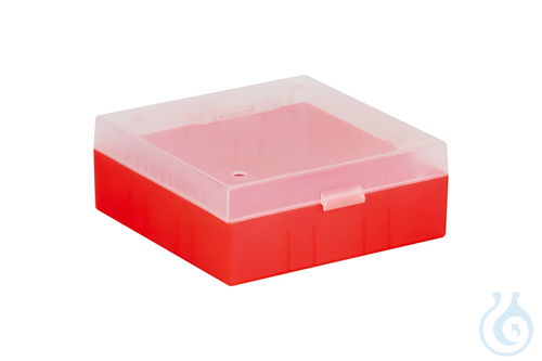 ratiolab® Cryo Boxes, PP, without grid, red, 133 x 133 x 52 mm