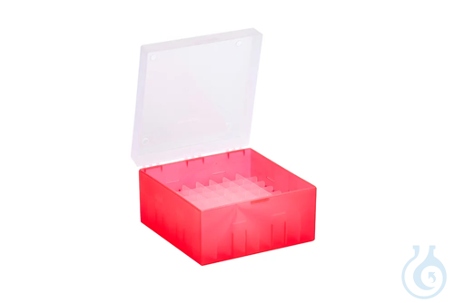 ratiolab® Cryo Boxes, PP, without grid, red, 133 x 133 x 75 mm