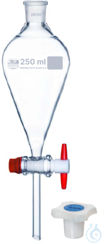 Funnel, separating, Squibb shape with pp stopper, ISO 4800, Boro 3.3, Capacity: