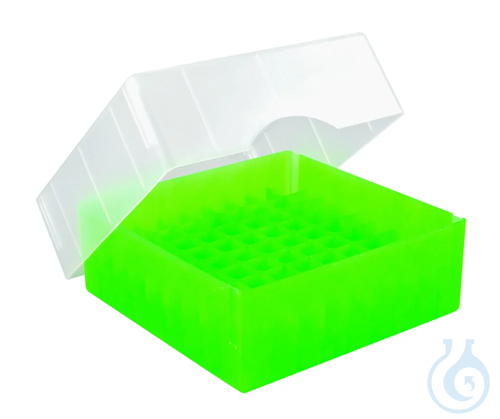 ratiolab® Cryo Boxes, PP, grid 6 x 6, gr een, 133 x 133 x 50/75 mm, combi-lid,