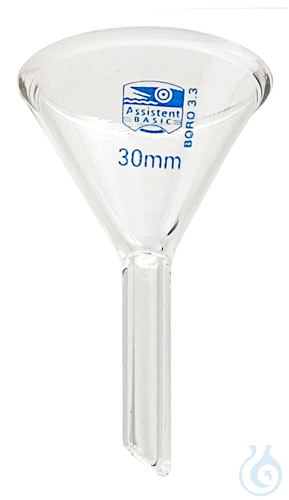 Funnels, plain, short stem, DIN ISO 4798, Boro 3.3, bowl angle of 60°, Diameter: