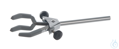 Retort clamp 3-finger w. shaft, chromium, plated, d=0-35mm
