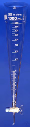 Sedimentation vessel/Imhoff continuously graduated up to 1000 ml, with glass tap