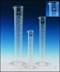 Graduated cylinder, PMP, 500 ml, class A, DE-M marked, tall form, moulded scale