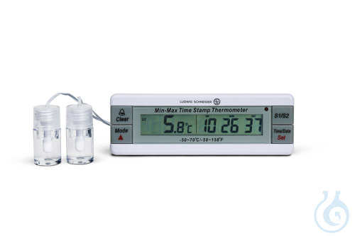 Digital therm. type 13050, -40+70 °C/-40+158 °F with clock, with 2 sensors, 1 m