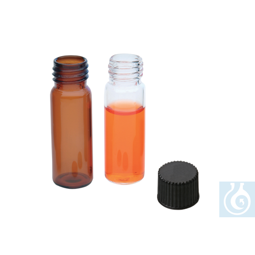 neochrom® Kurzgewindeflaschen ND9 1,5 ml, Braunglas silanisiert, Schriftfeld + F