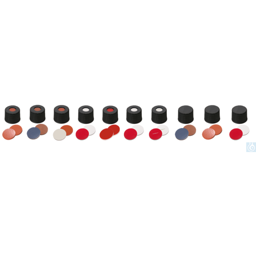 neochrom® Schraubkappen ND8 geschl., Kautschuk rot-or./TEF transp., 100 St./Pack