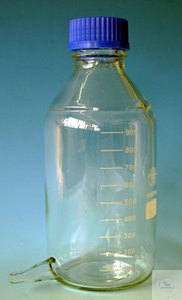 Level vessel 1000 ml, with screw cap blue, Boro 3.3