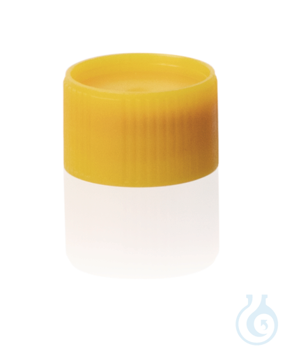 Screw cap PP, colored, with SI sealing, yellow non-sterile temp.-196 up to 121°C