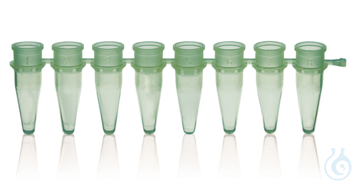 PCR-tube strip of 8 thin-walled w/o cap, 0,2 ml, green, PP, pack of 125